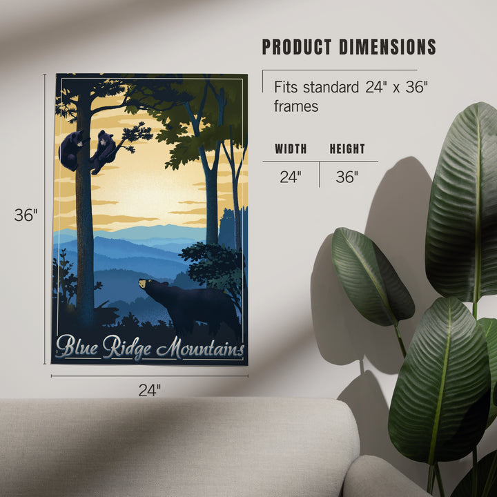 Blue Ridge Mountains, Black Bear at Sunset, Lithograph, Art & Giclee Prints