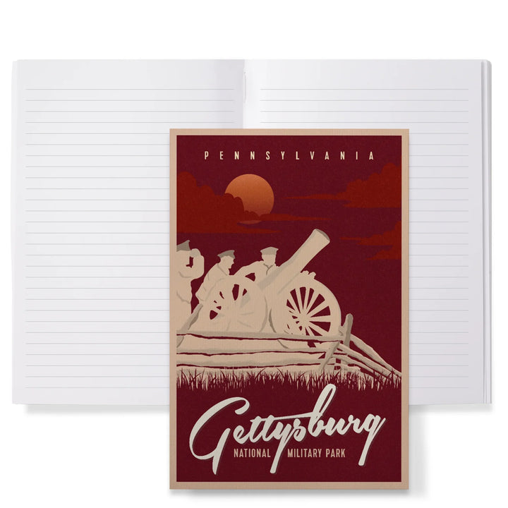 Lined 6x9 Journal, Gettysburg National Military Park, Pennsylvania, Soldiers and Cannons, Lay Flat, 193 Pages, FSC paper