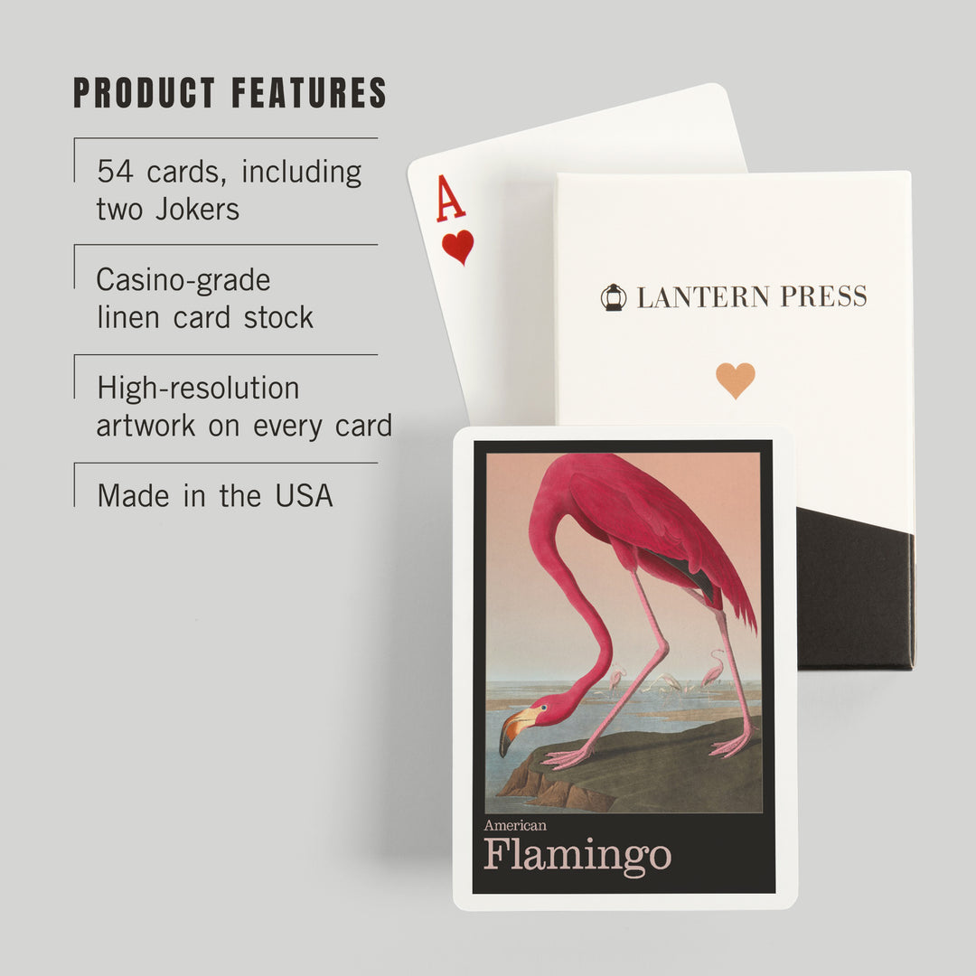 Playing Cards, Audubon Birds of North America, Flamingo, 52 Card Deck with Jokers in Box, Unique Art