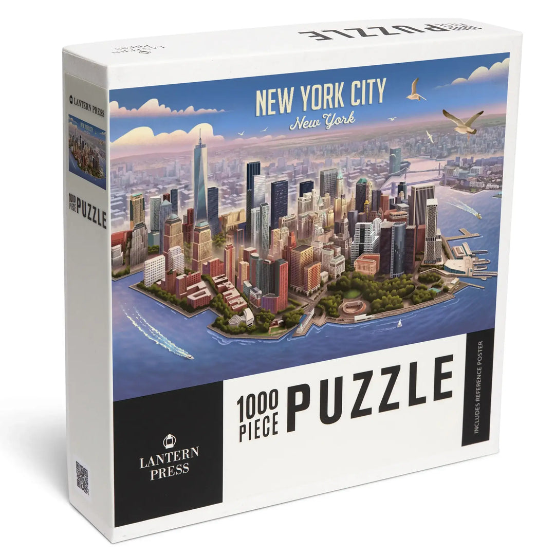 New York City, New York, Lithograph, Lower Manhattan, Jigsaw Puzzle
