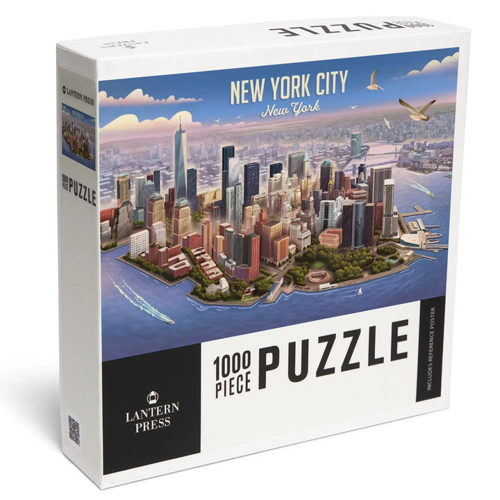 New York City, New York, Lithograph, Lower Manhattan, Jigsaw Puzzle