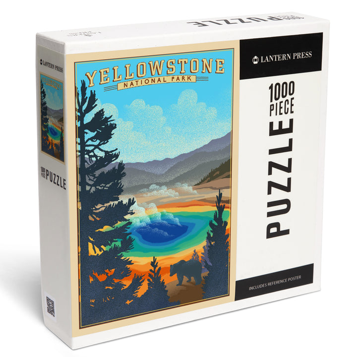 Yellowstone National Park, Wyoming, Grand Prismatic Spring, Lithograph, 1000 Piece Jigsaw Puzzle
