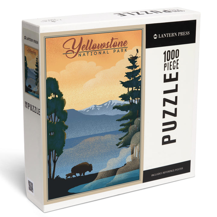 Yellowstone National Park, Bison and Lake, Lithograph National Park Series, Jigsaw Puzzle