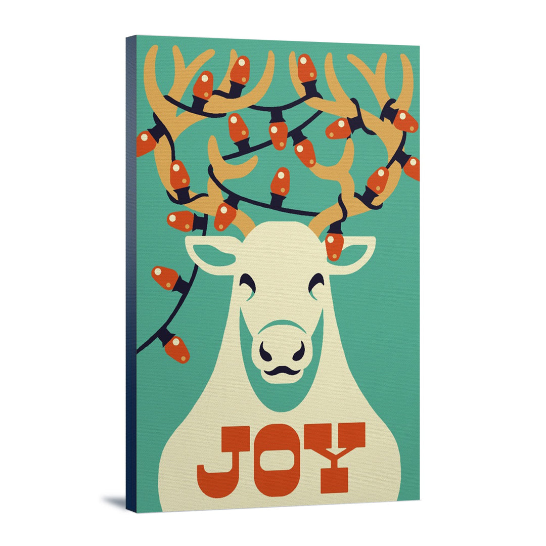 Joy, Reindeer, Retro Christmas, Lantern Press Artwork, Stretched Canvas - Lantern Press