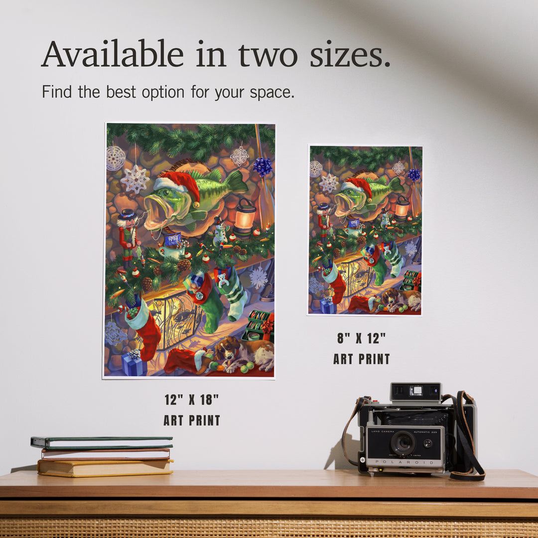 Hooked on Holidays, Oil Painting, Christmas Bass, Image Only, Art & Giclee Prints