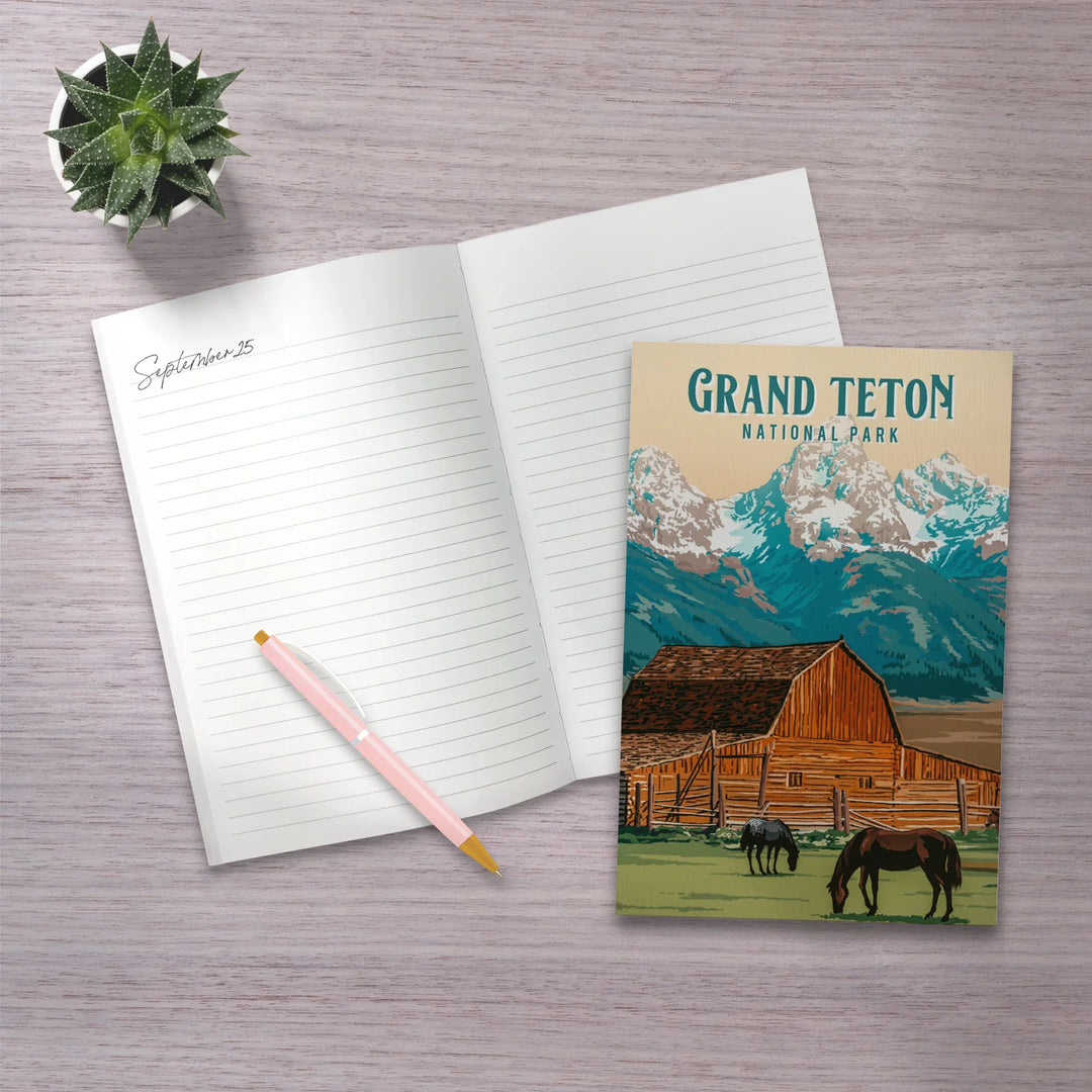 Lined 6x9 Journal, Grand Teton National Park, Wyoming, Painterly National Park Series, Lay Flat, 193 Pages, FSC paper