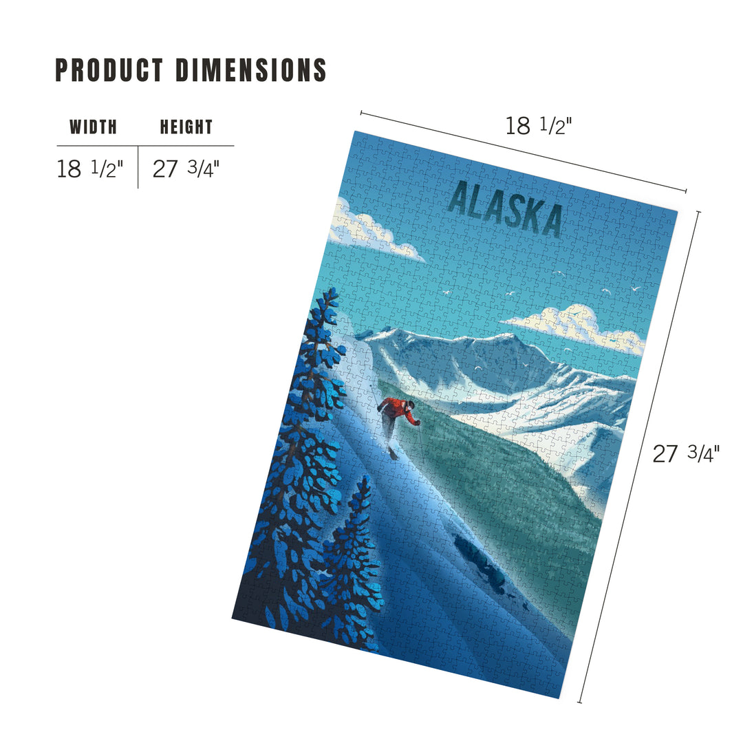 Alaska, Lithograph, Downhill Skier, 1000 Piece Jigsaw Puzzle