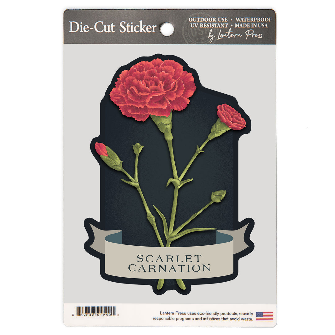 Vintage Flora Noir, Scarlet Carnation, Vinyl Sticker