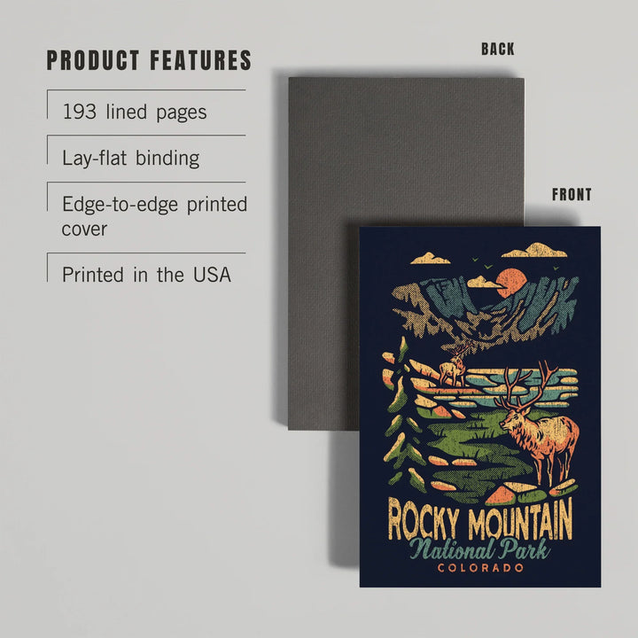 Lined 6x9 Journal, Rocky Mountain National Park, Colorado, Distressed Vector, Lay Flat, 193 Pages, FSC paper