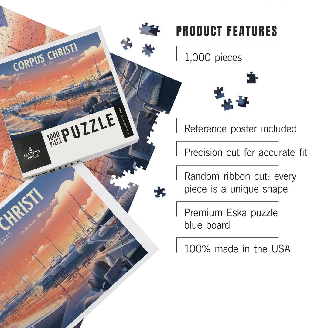 Corpus Christi, Texas, Lithograph, Home Sweet Harbor, Boats in Marina, Jigsaw Puzzle