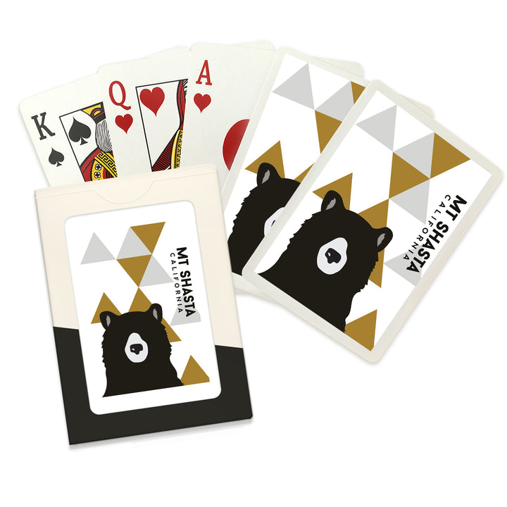 Playing Cards, Mt Shasta, California, Bear and Triangles, 52 Card Deck with Jokers in Box, Unique Art