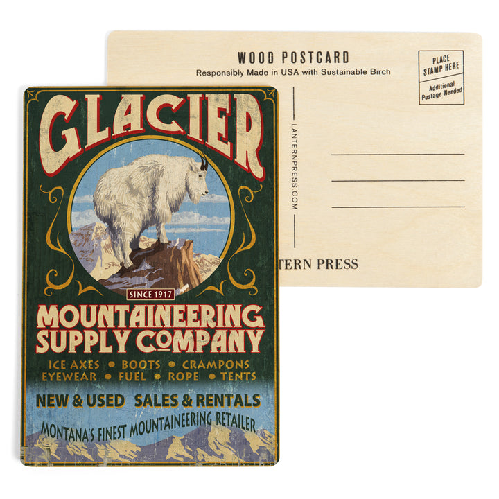 Glacier National Park, Montana, Mountain Goat Vintage Sign, Wood Sign and Postcards