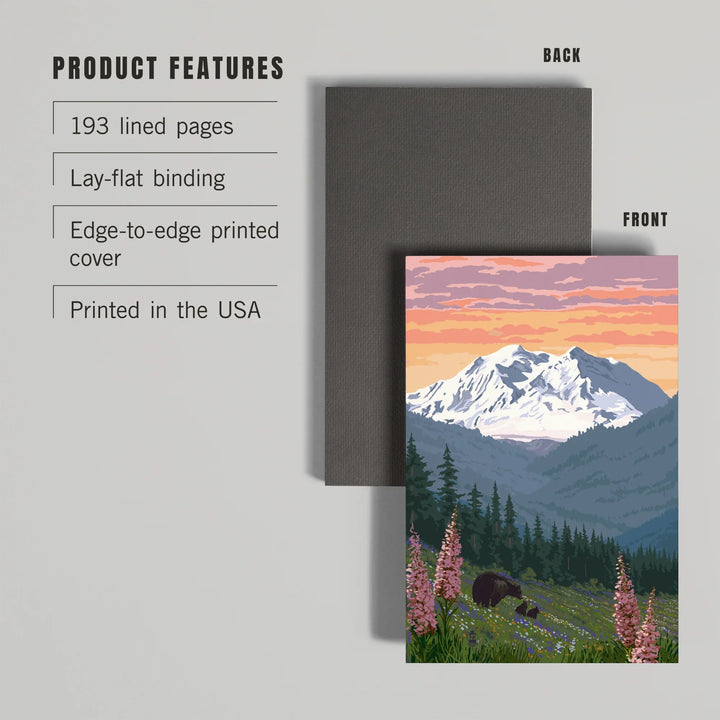 Lined 6x9 Journal, Denali National Park, Alaska, Bears and Spring Flowers, Lay Flat, 193 Pages, FSC paper