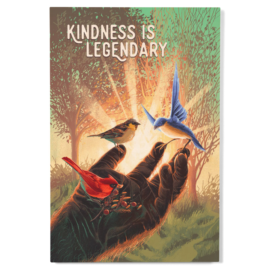 Kindness is Legendary, Bigfoot With Birds, Green, Wood Signs and Postcards - Lantern Press