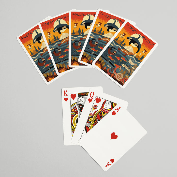 Playing Cards, Pacific Northwest, Marine Animals, Geometric, 52 Card Deck with Jokers in Box, Unique Art