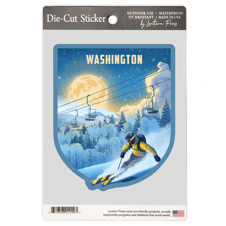 Washington, Lithograph, Night Ski, Vinyl Sticker