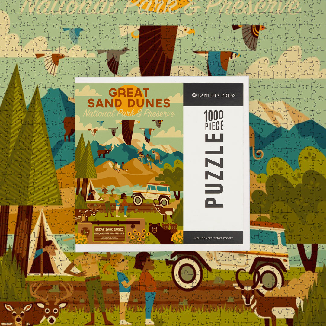 Great Sand Dunes National Park and Preserve, Geometric National Park Series, Daytime Scene, 1000 Piece Jigsaw Puzzle