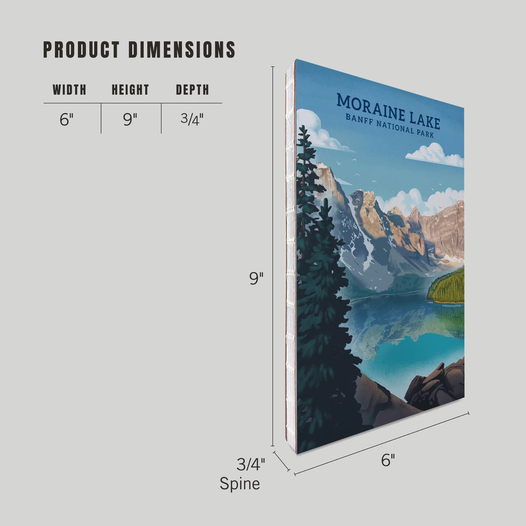 Lined 6x9 Journal, Banff National Park, Canada, Lithograph, Moraine Lake, Lay Flat, 193 Pages, FSC paper
