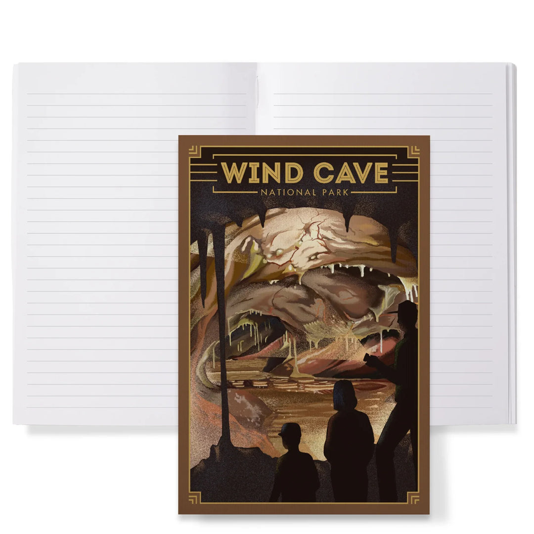 Lined 6x9 Journal, Wind Cave National Park, South Dakota, Lithograph National Park Series, Lay Flat, 193 Pages, FSC paper