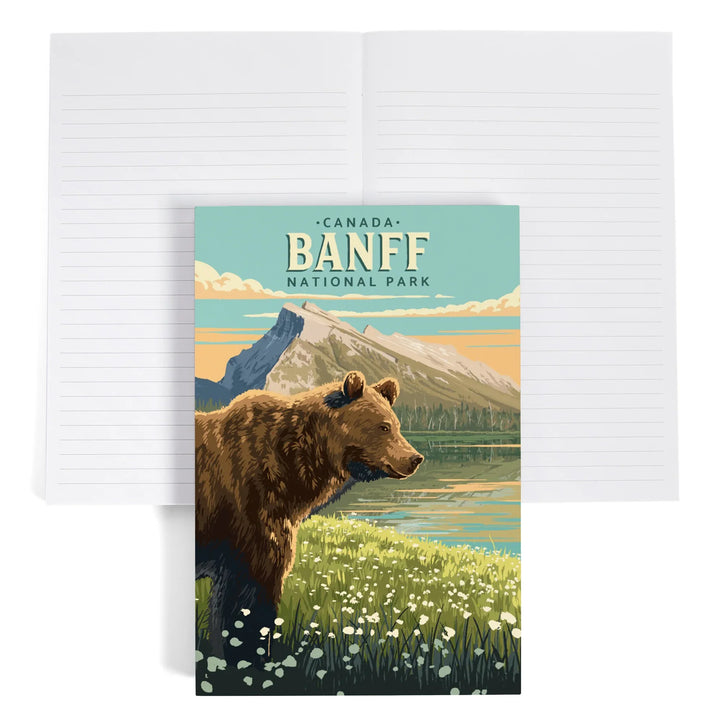 Lined 6x9 Journal, Banff National Park, Canada, Mount Rundle and Bear, Painterly, Lay Flat, 193 Pages, FSC paper