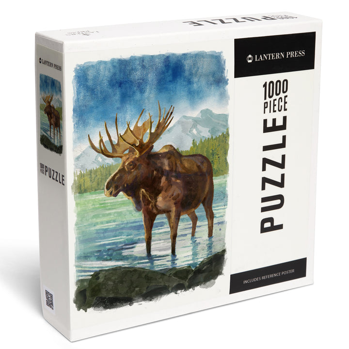 Watercolor Study, Moose with Mountain, 1000 Piece Jigsaw Puzzle