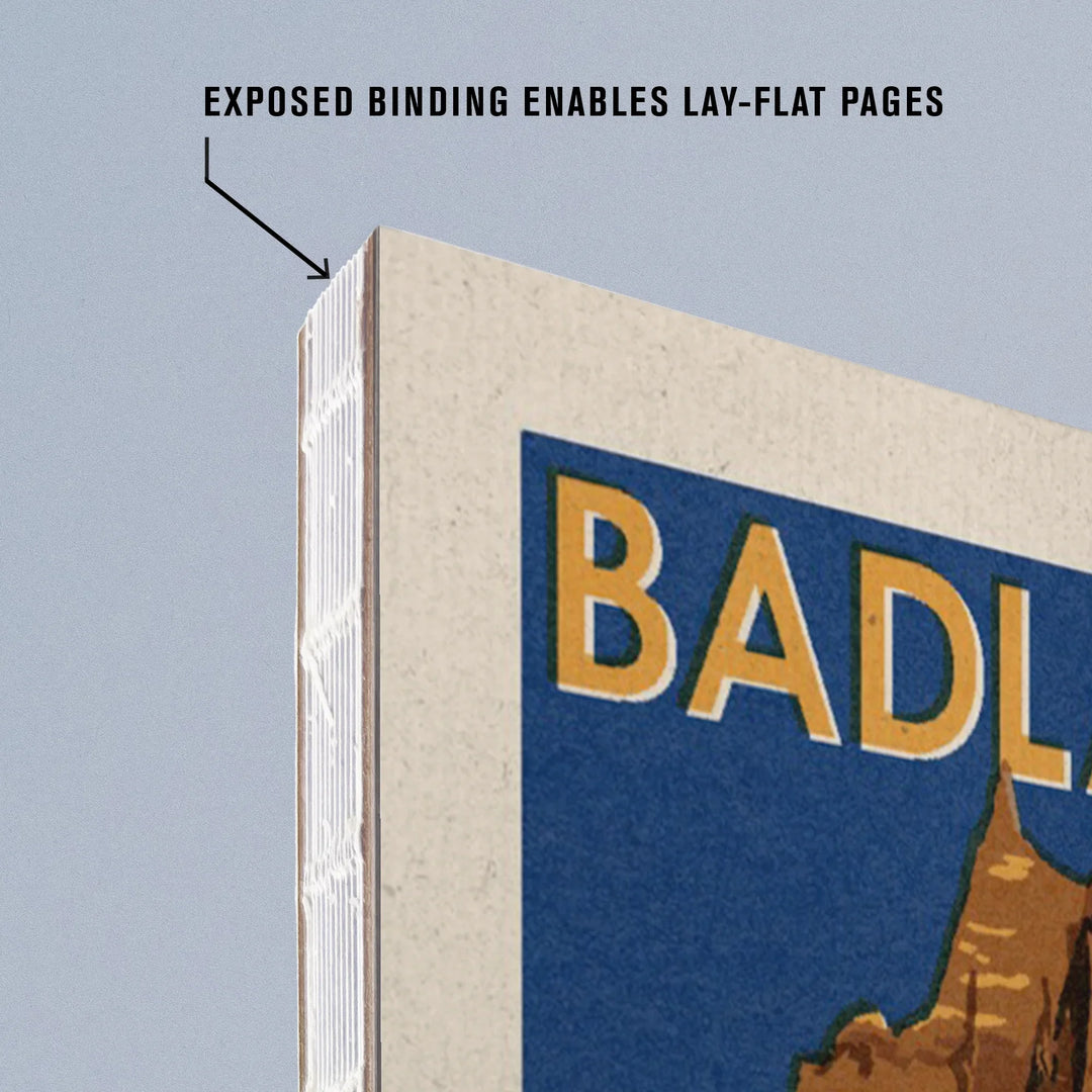 Lined 6x9 Journal, Badlands National Park, Woodblock, Lay Flat, 193 Pages, FSC paper