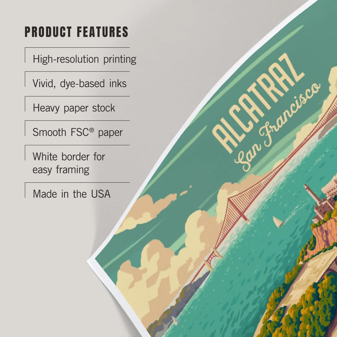 San Francisco, California, Alcatraz with Golden Gate Bridge, Painterly, Art & Giclee Prints