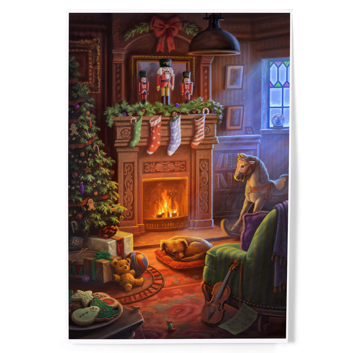 Christmas Morning, Stockings above Fireplace, Art & Giclee Prints