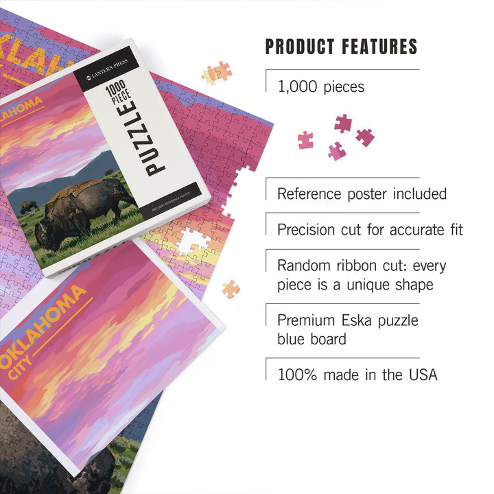 Oklahoma City, Oklahoma, Bison and Sunset, 1000 Piece Jigsaw Puzzle