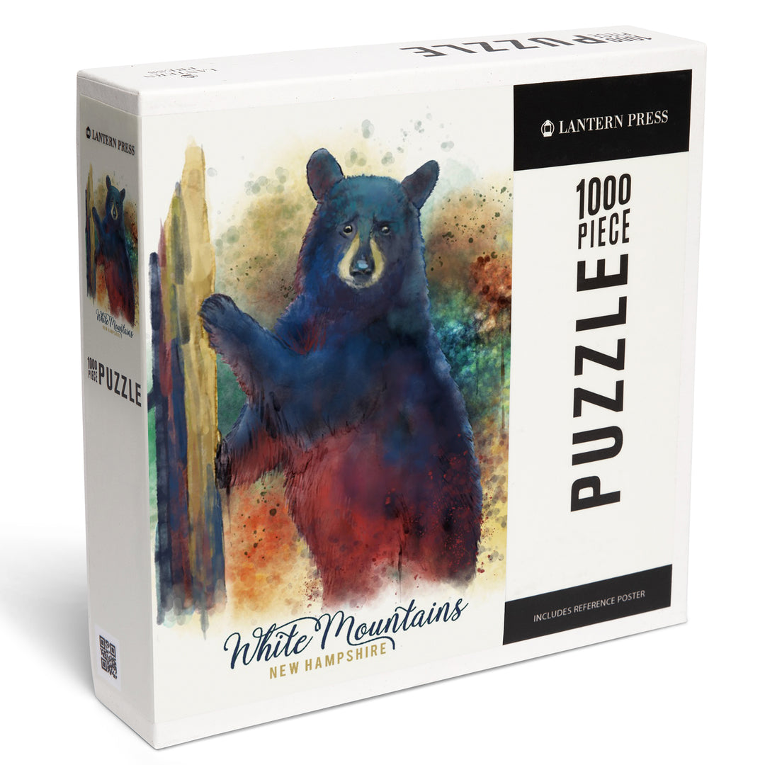 White Mountains, New Hampshire, Watercolor, Black Bear, Jigsaw Puzzle