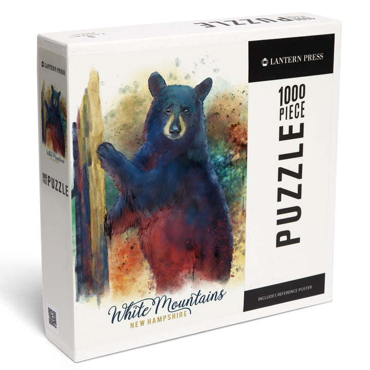 White Mountains, New Hampshire, Watercolor, Black Bear, Jigsaw Puzzle