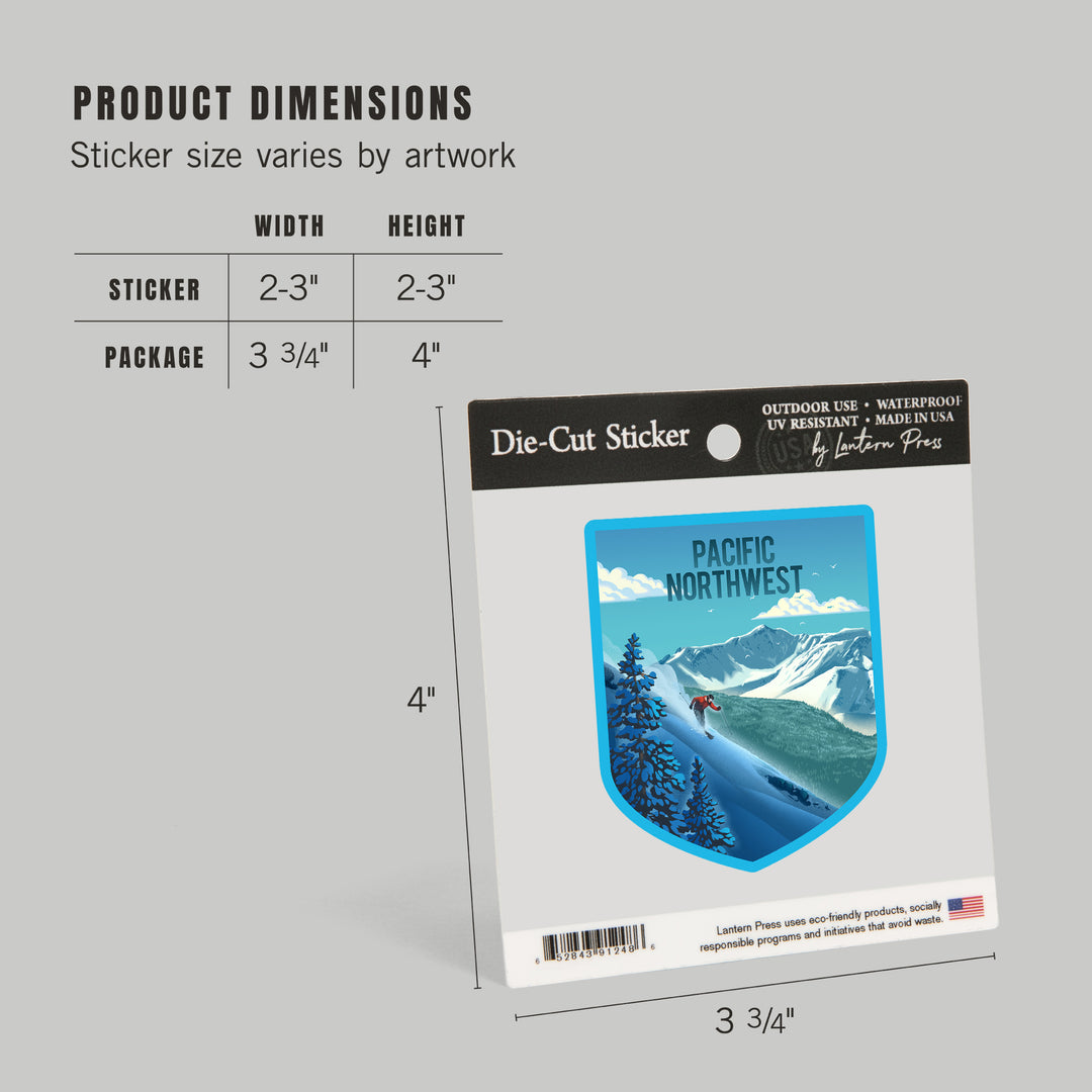Pacific Northwest, Lithograph, Downhill Skier, Vinyl Sticker