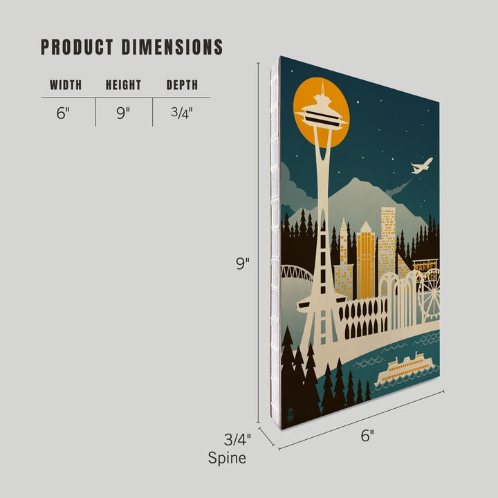 Lined 6x9 Journal, Seattle, Washington, Retro Skyline (no text), Lay Flat, 193 Pages, FSC paper
