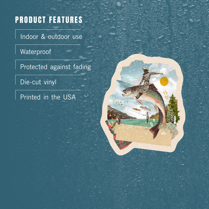 Retro Collage, Trout Fishing, Vinyl Sticker