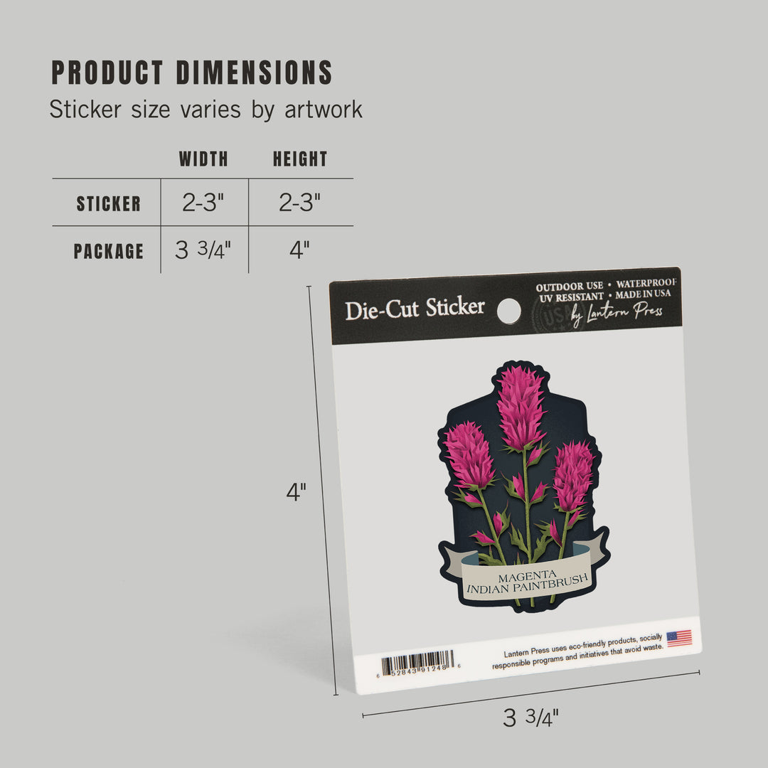 Vintage Flora Noir, Magenta Indian Paintbrush, Vinyl Sticker