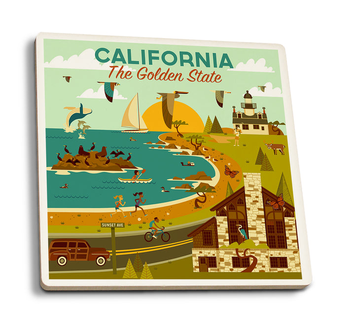 California, The Golden State, Geometric, Blue Sky, Coaster Set