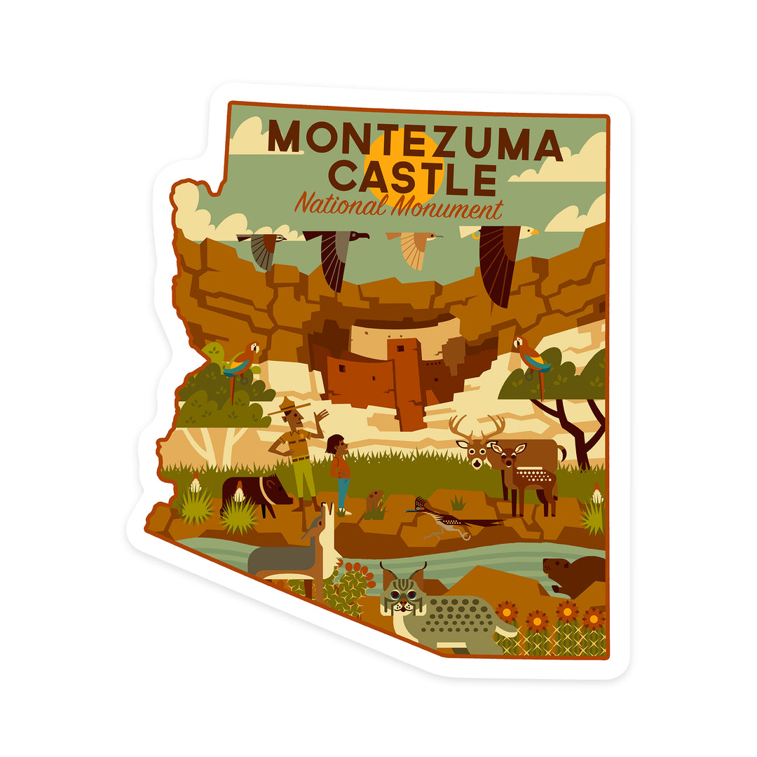Montezuma Castle National Monument, Arizona, Geometric, Contour, Lantern Press Artwork, Vinyl Sticker