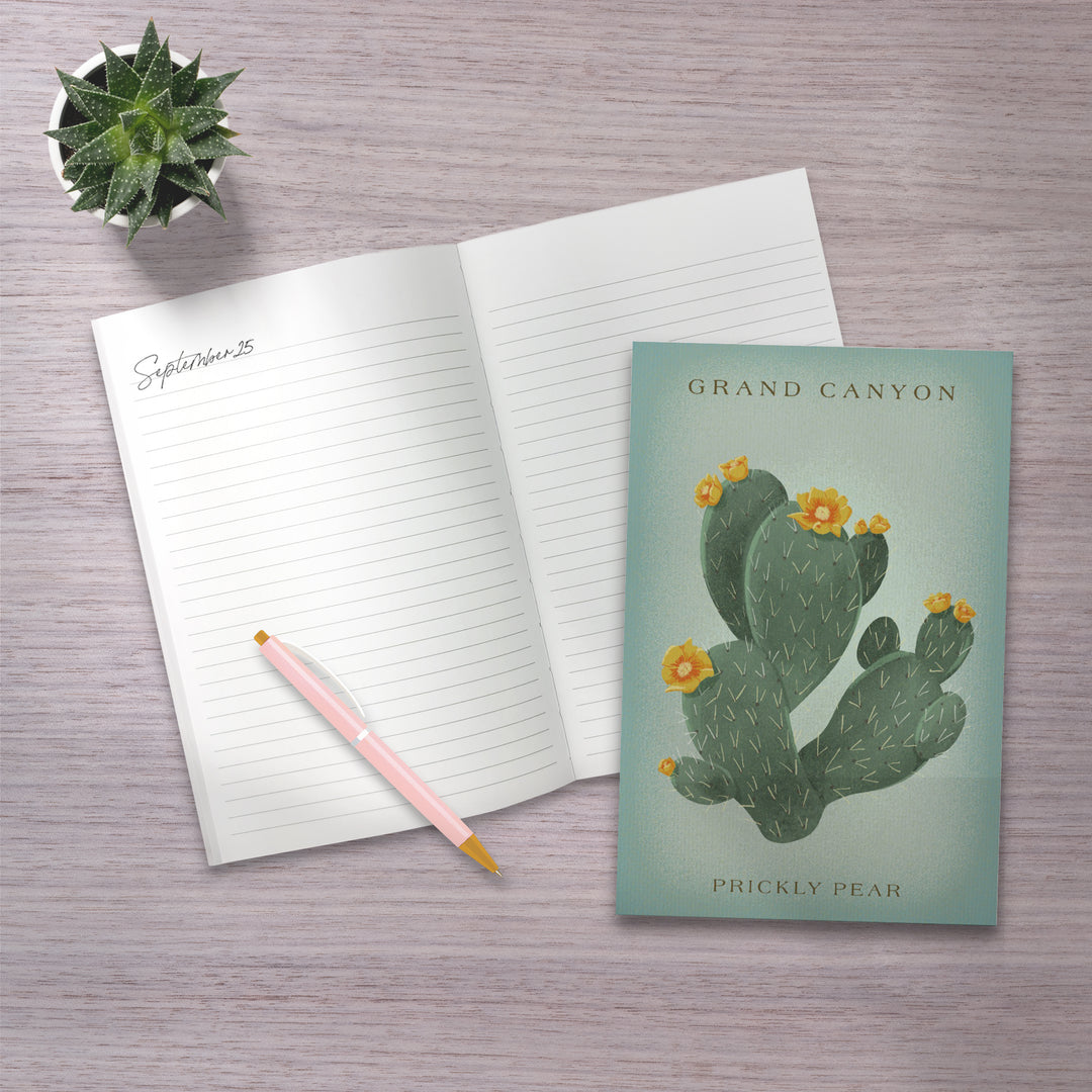 Lined 6x9 Journal, Grand Canyon, Prickly Pear with Yellow Flowers, Vintage Flora, Lay Flat, 193 Pages, FSC paper