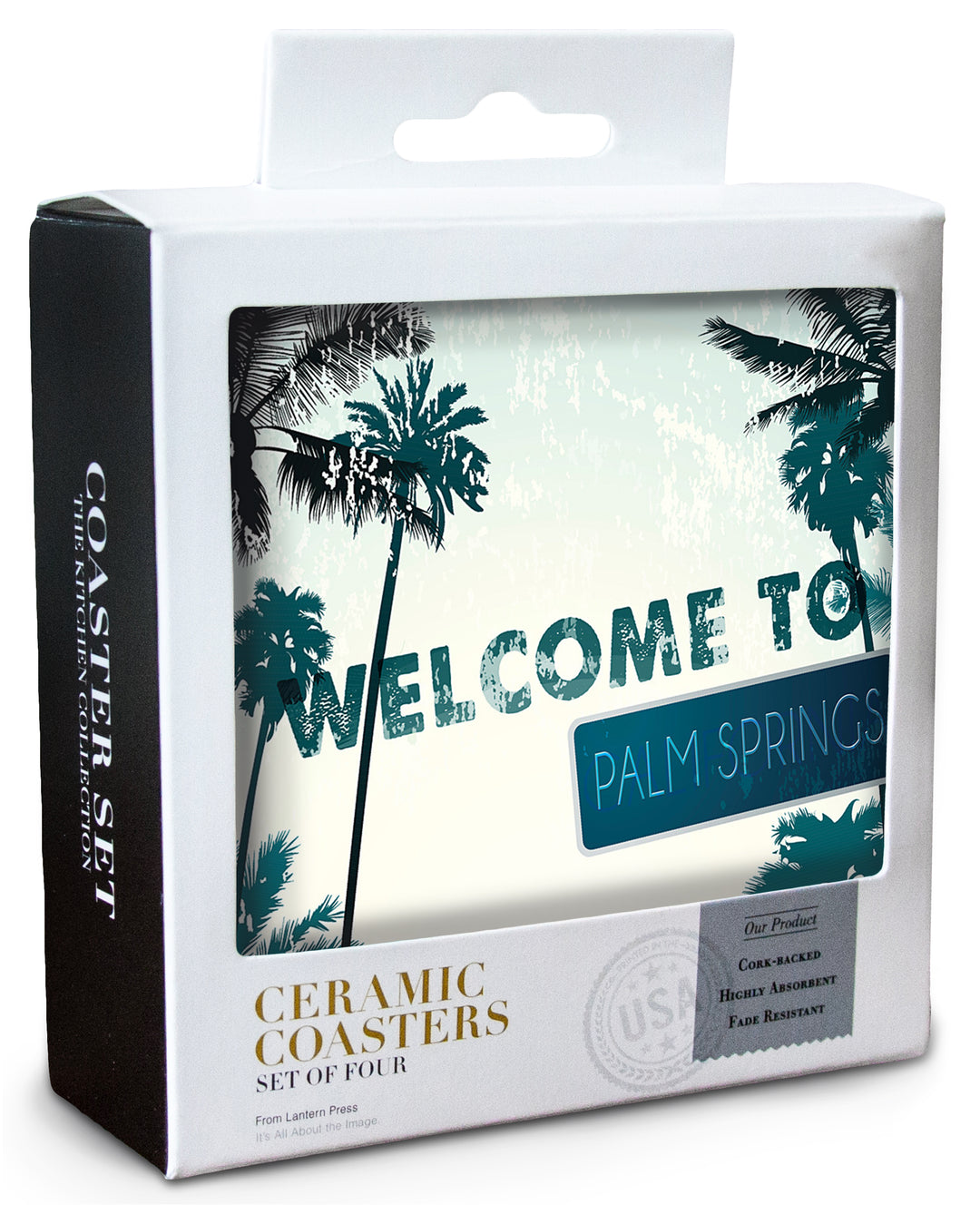 Palm Springs, California, Street Sign and Palms, Coaster Set