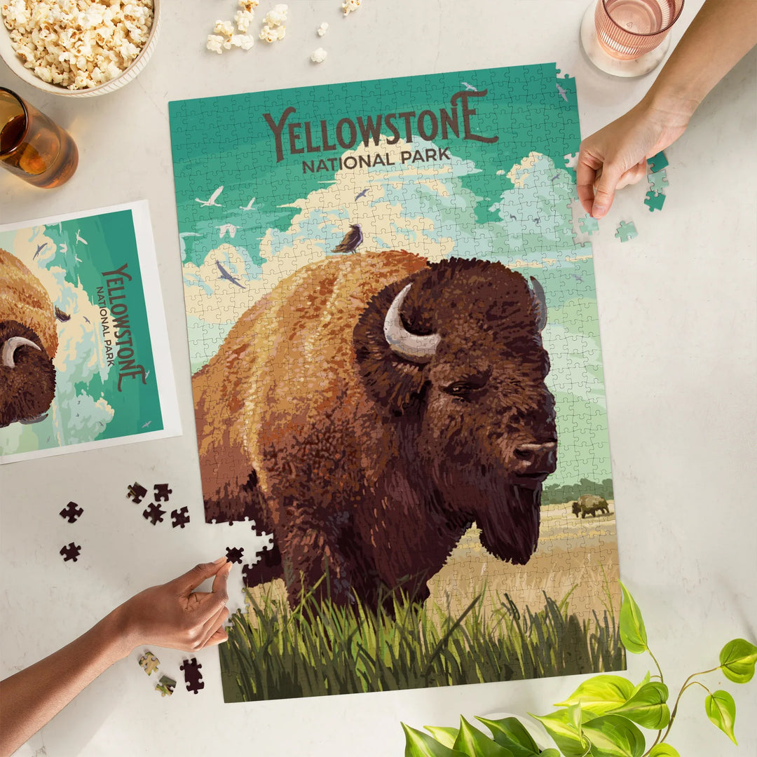 Yellowstone National Park, Wyoming, Painterly, Bison, 1000 Piece Jigsaw Puzzle