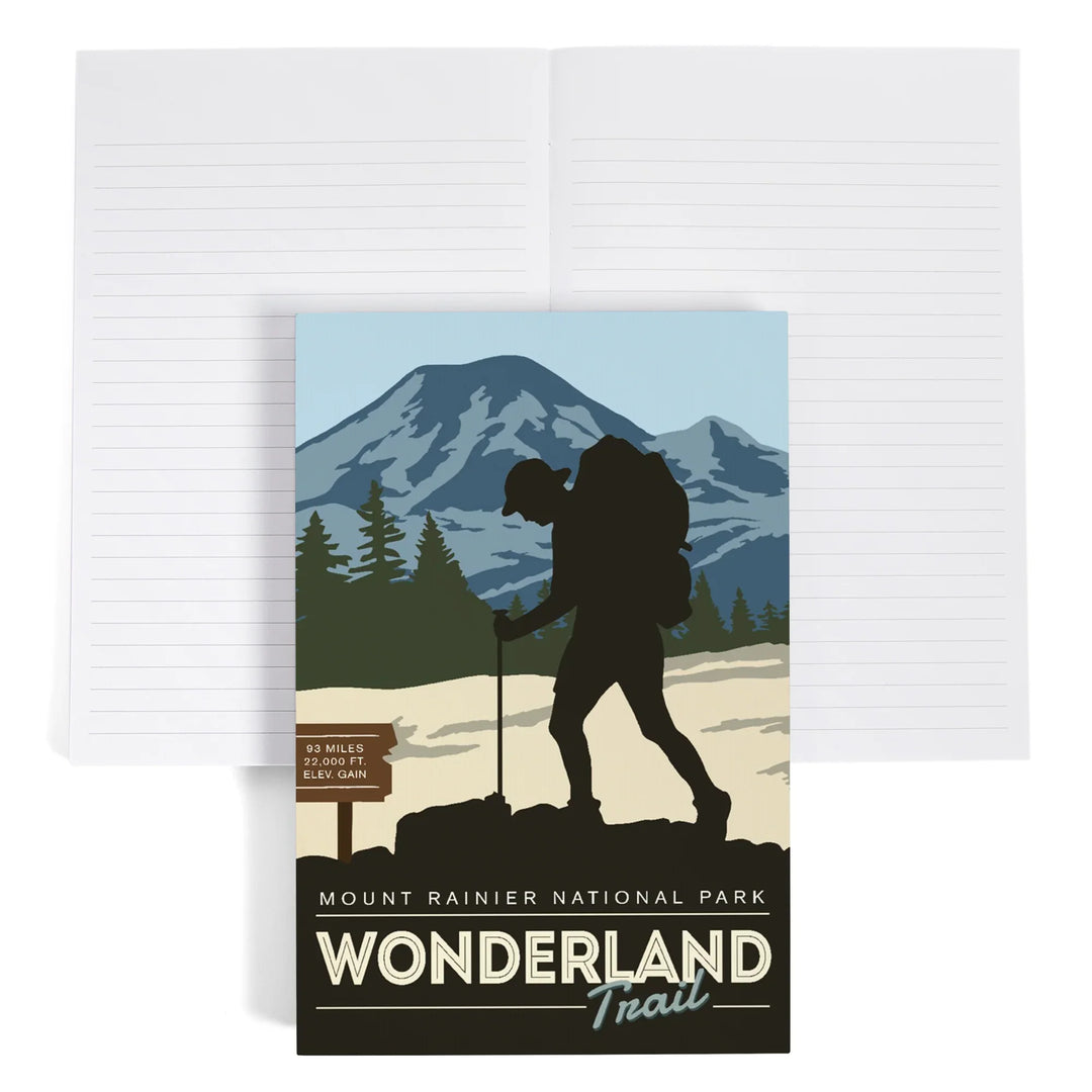 Lined 6x9 Journal, Mount Rainier National Park, Wonderland Trail, Backpacker, Lay Flat, 193 Pages, FSC paper