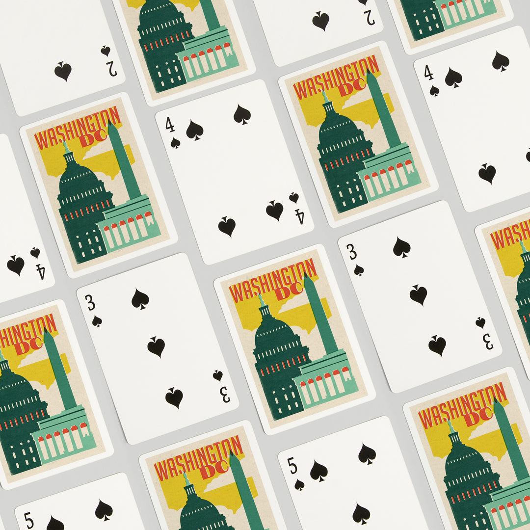 Playing Cards, Washington, DC, Woodblock City Series, Architectural Landmarks, 52 Card Deck with Jokers in Box, Unique Art