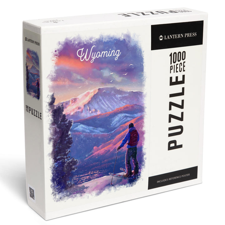 Wyoming, Watercolor Study, Purple Skies, Ski View, 1000 Piece Jigsaw Puzzle