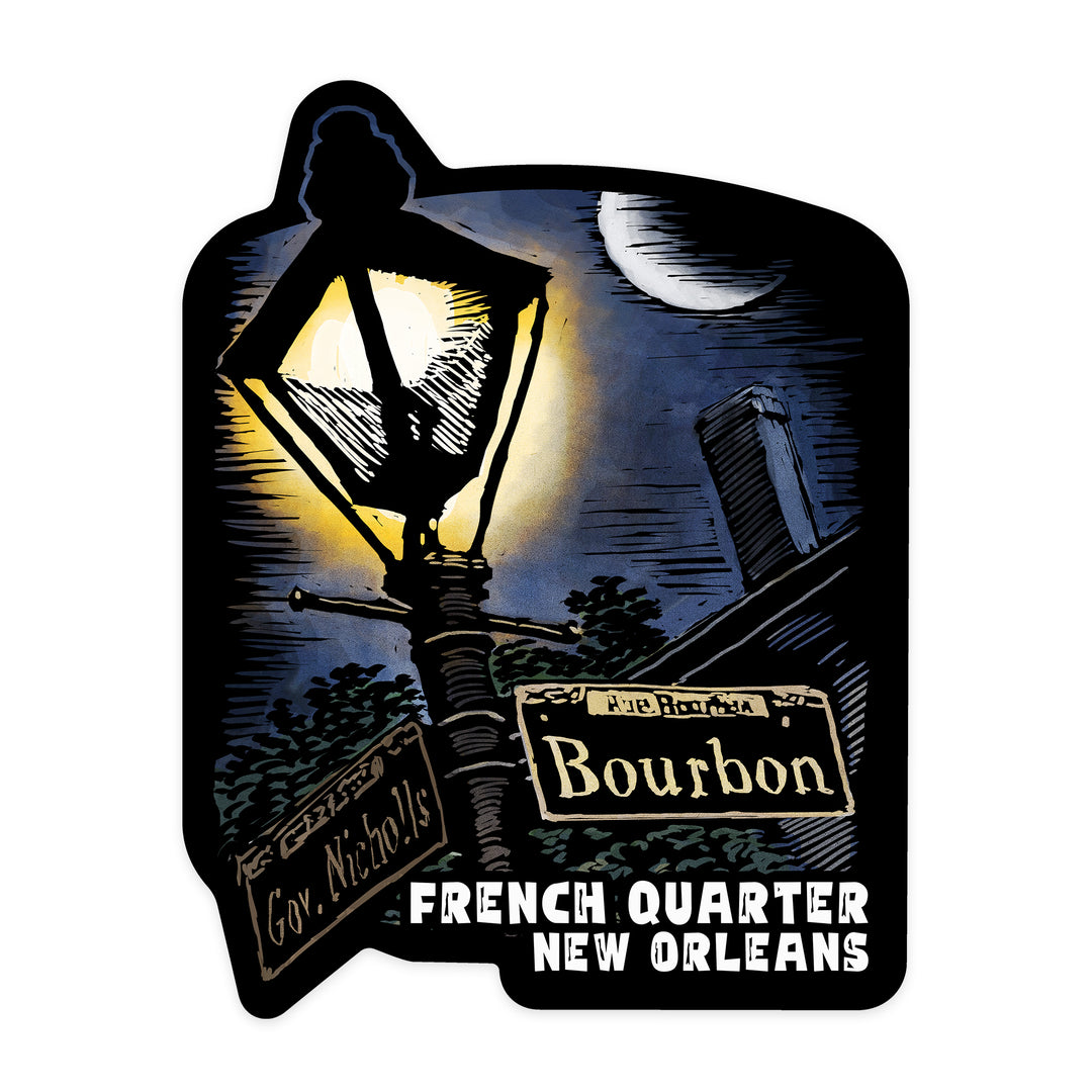 New Orleans, Louisiana, French Quarter, Bourbon Street, Scratchboard, Contour, Vinyl Sticker