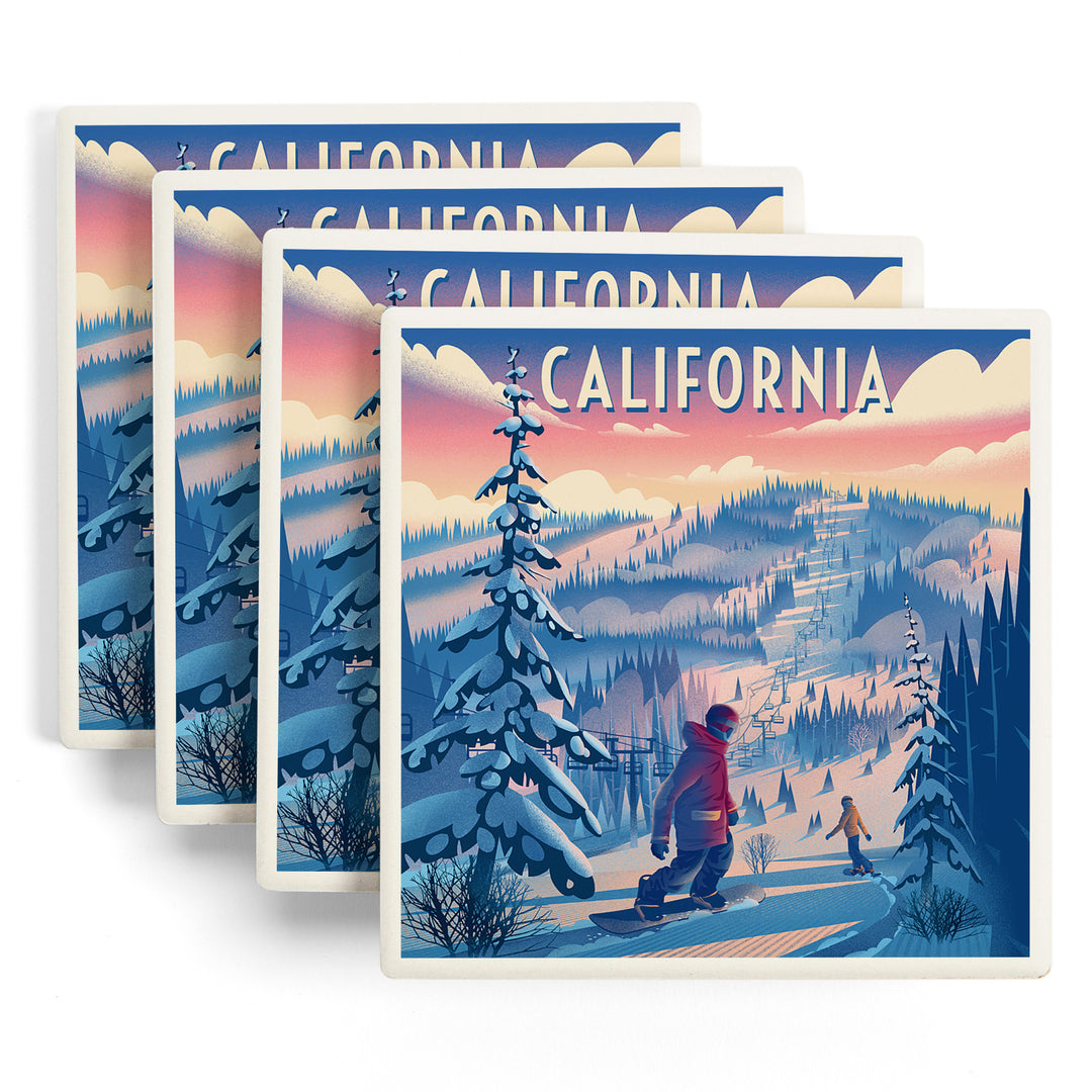 California, Shred the Gnar, Snowboarding, Coaster Set