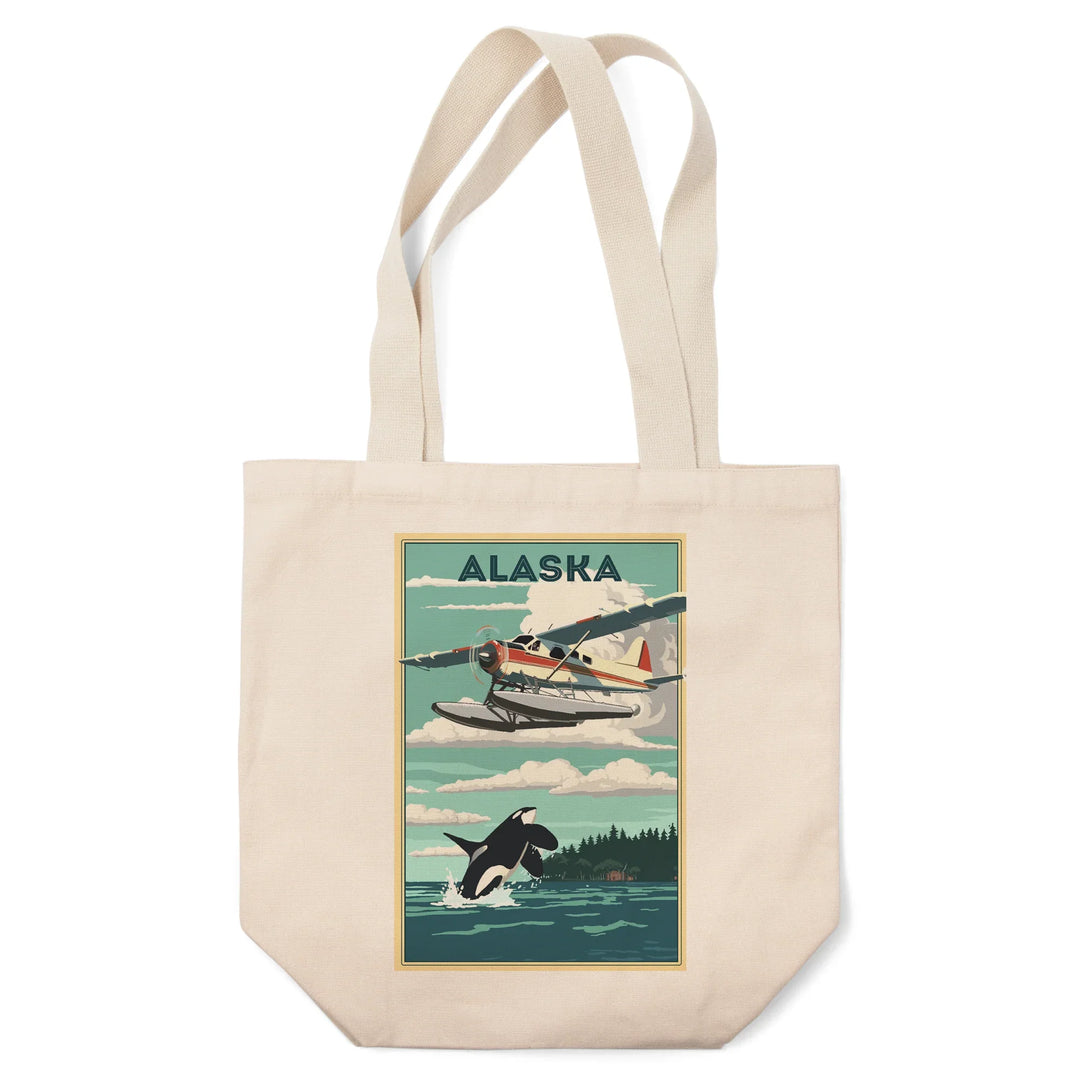 Alaska, Painterly, Float Plane and Orca, Tote Bag