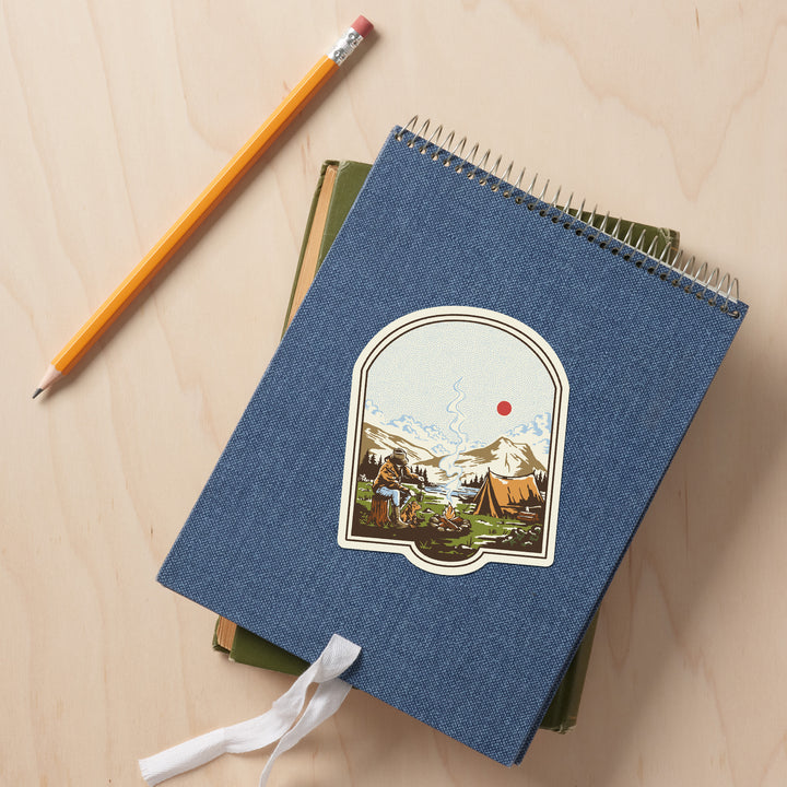 Vintage Linework, Camping, Vinyl Sticker