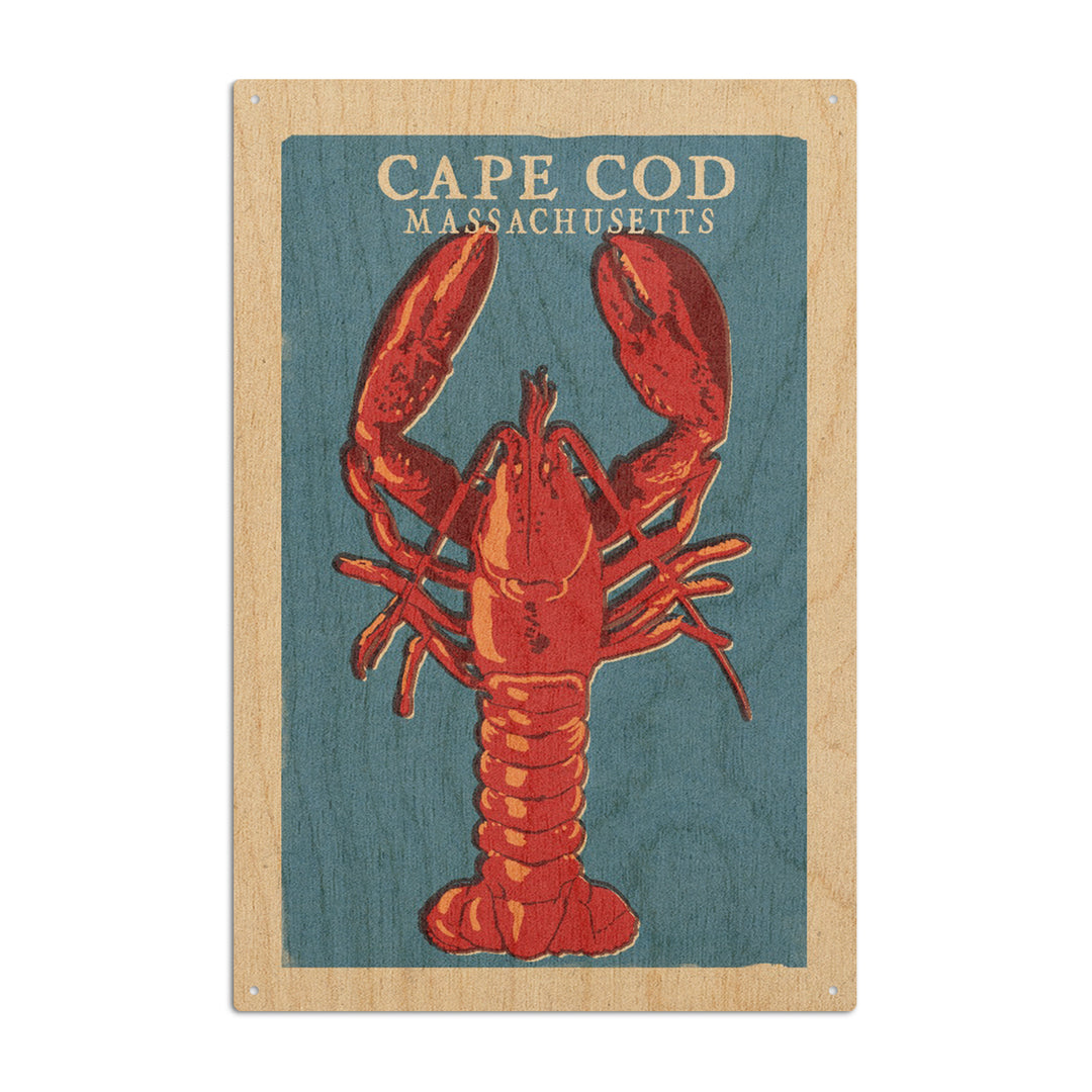Cape Cod, Massachusetts, Lobster Woodblock, Lantern Press Artwork, Wood Signs and Postcards