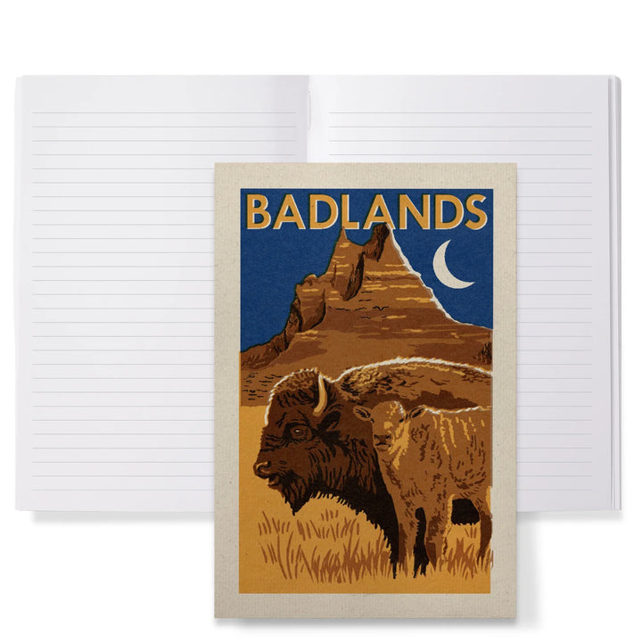 Lined 6x9 Journal, Badlands National Park, Woodblock, Lay Flat, 193 Pages, FSC paper