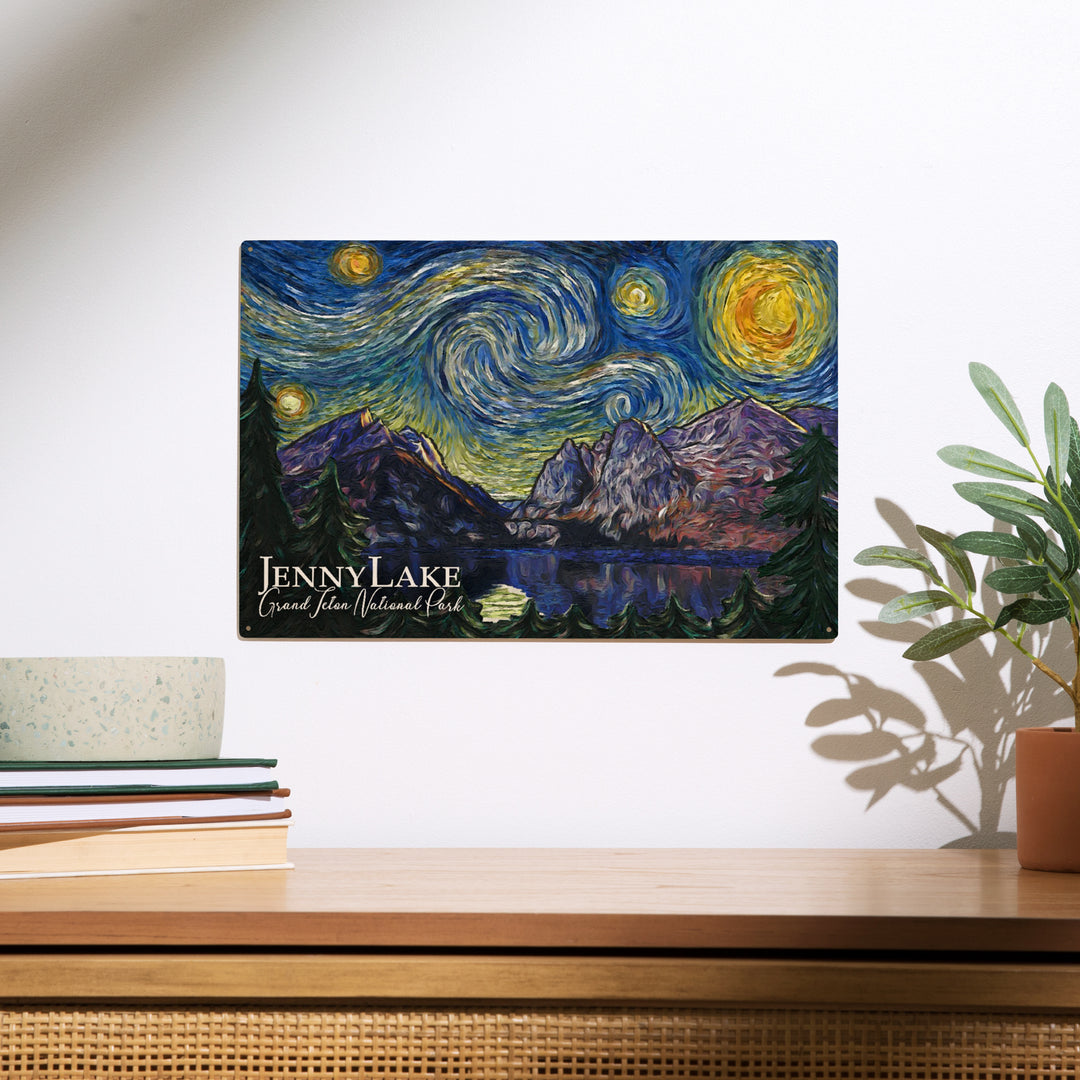 Grand Teton National Park, Wyoming, Jenny Lake, Starry Night National Park Series, Wood Sign and Postcards